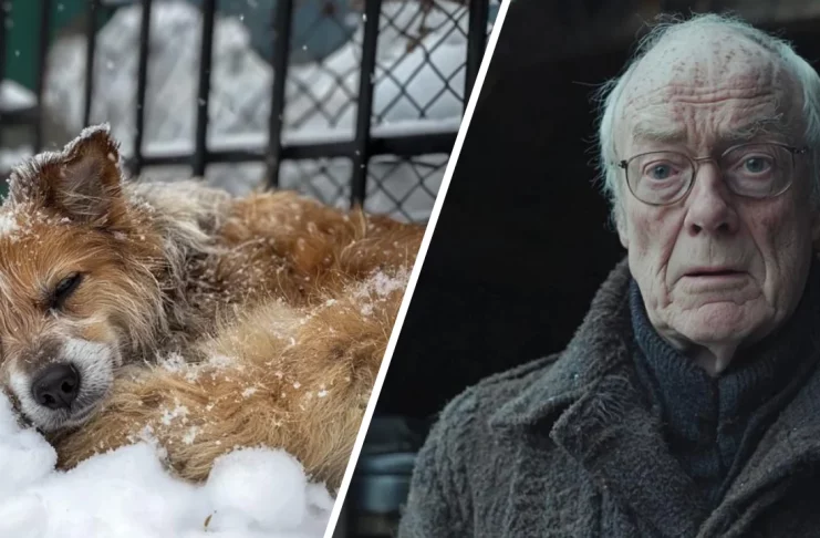 한 남자가 얼어 죽기 직전의 개를 발견했는데, 배 속에 숨어 있던 것은 믿을 수 없을 정도로 놀라웠습니다!